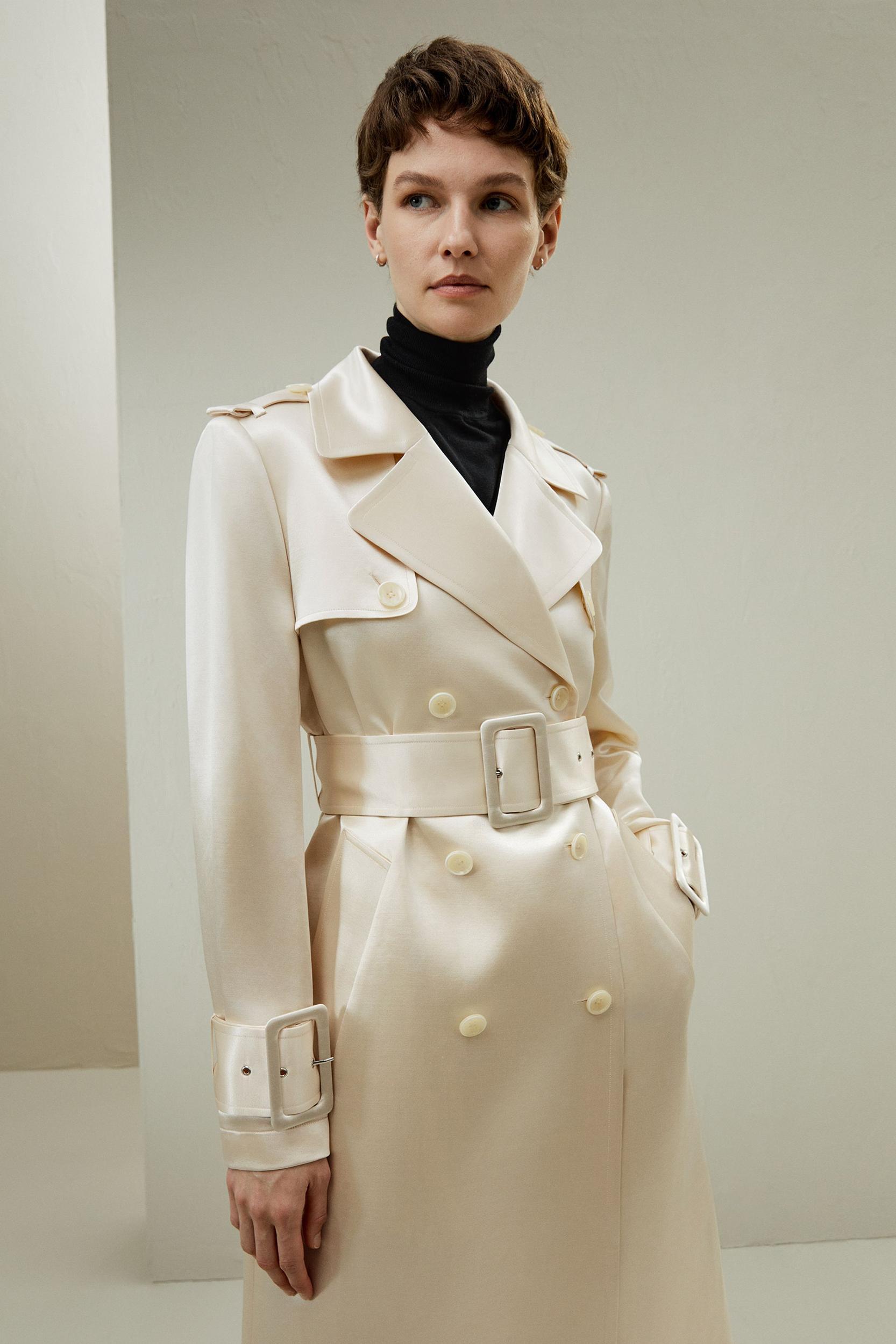 Double Breasted Silk-Blend Belted Coat Product Image
