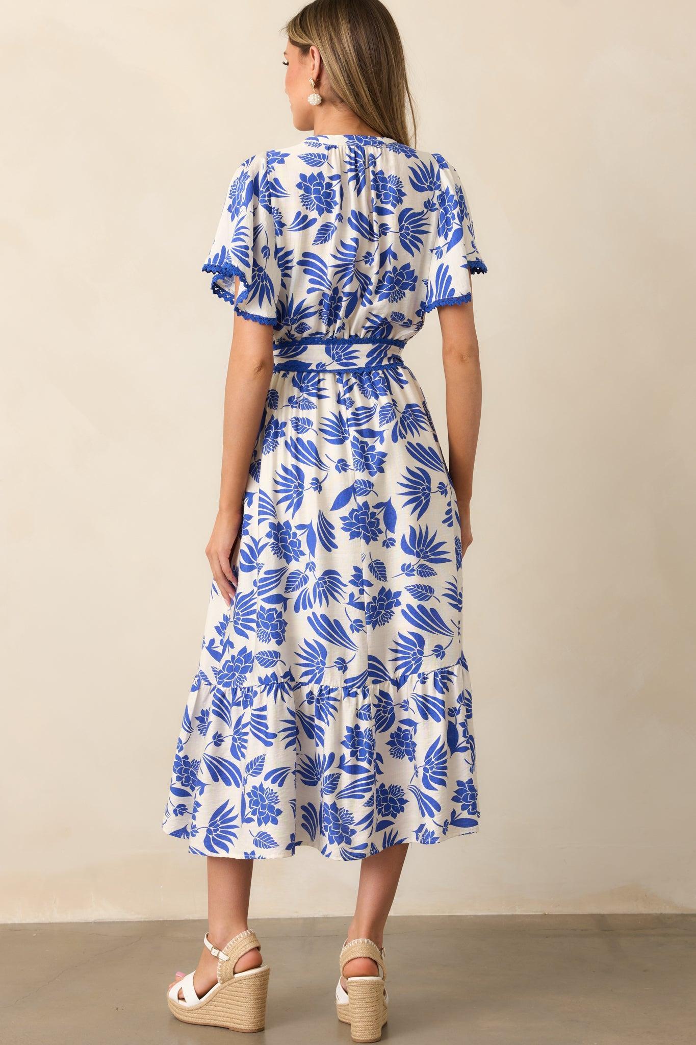 Cruising By Blue Floral Short Sleeve Midi Dress Product Image