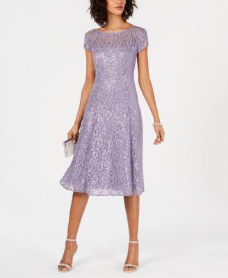 Ignite Evenings Round Neck Short Sleeve Sequin Lace Midi Dress Product Image