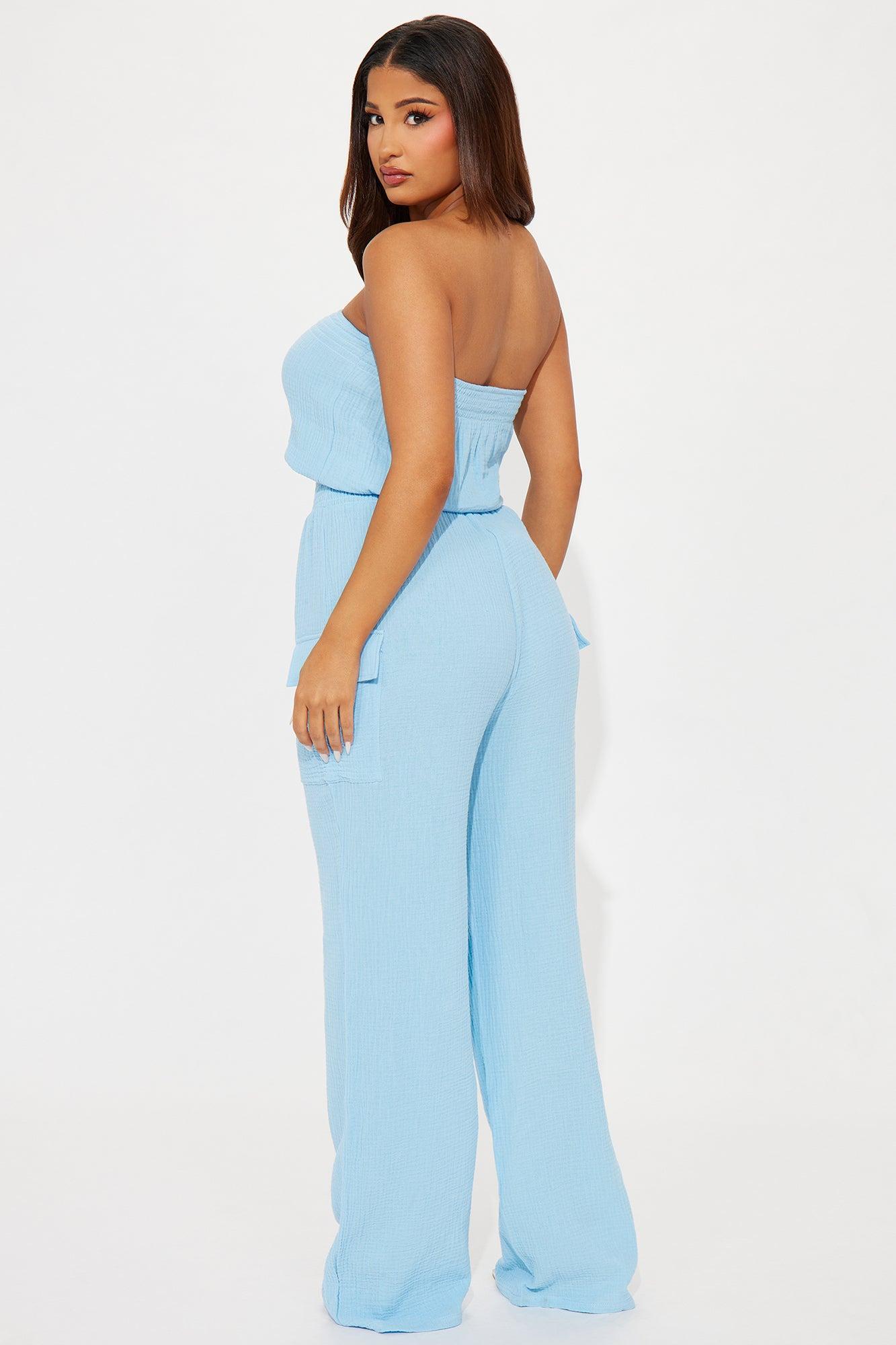 Tulum Mami Gauze Jumpsuit - Blue Product Image