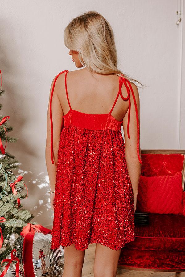 Sweet Surprise Velvet Sequin Mini Dress in Red Product Image