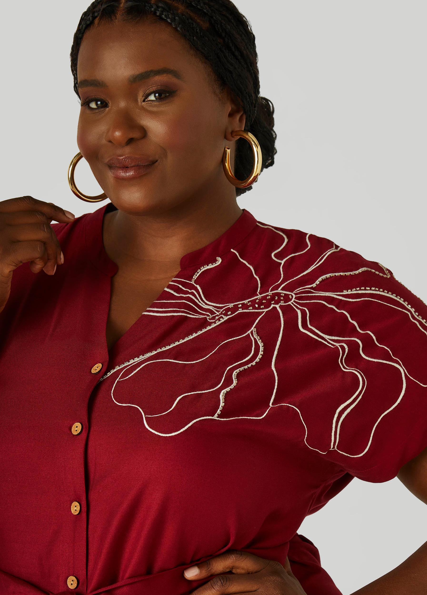 Beaded Embroidered Midi Shirtdress Product Image