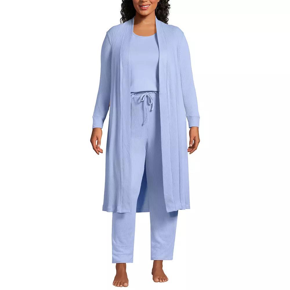 Plus Size Lands' End Women's Cozy 3 Piece Pajama Top, Pajama Pants & Robe Sleep Set, Size: 1XL, Rich Red Product Image