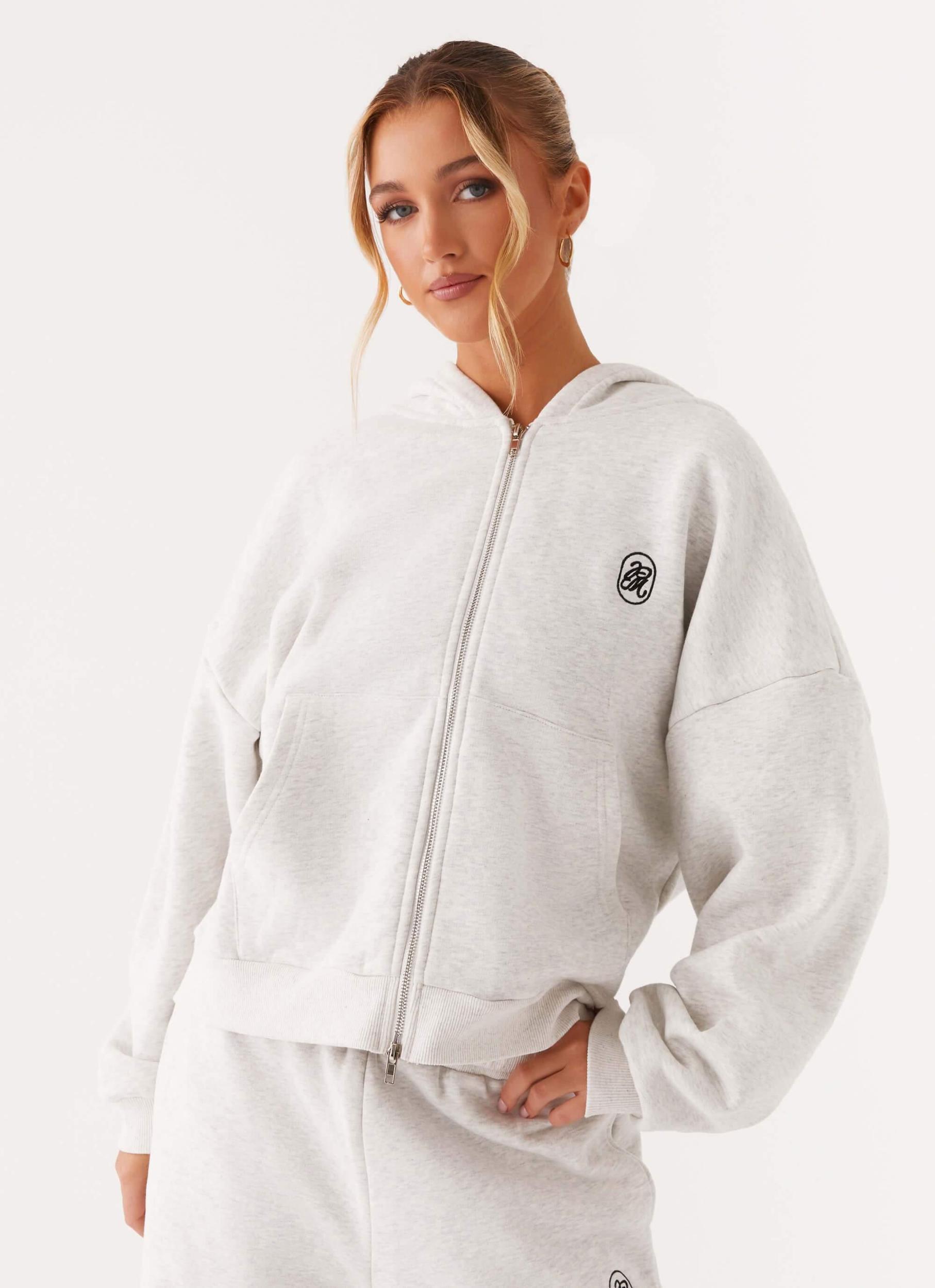 Signature Double Zip Up Hoodie - Grey Product Image