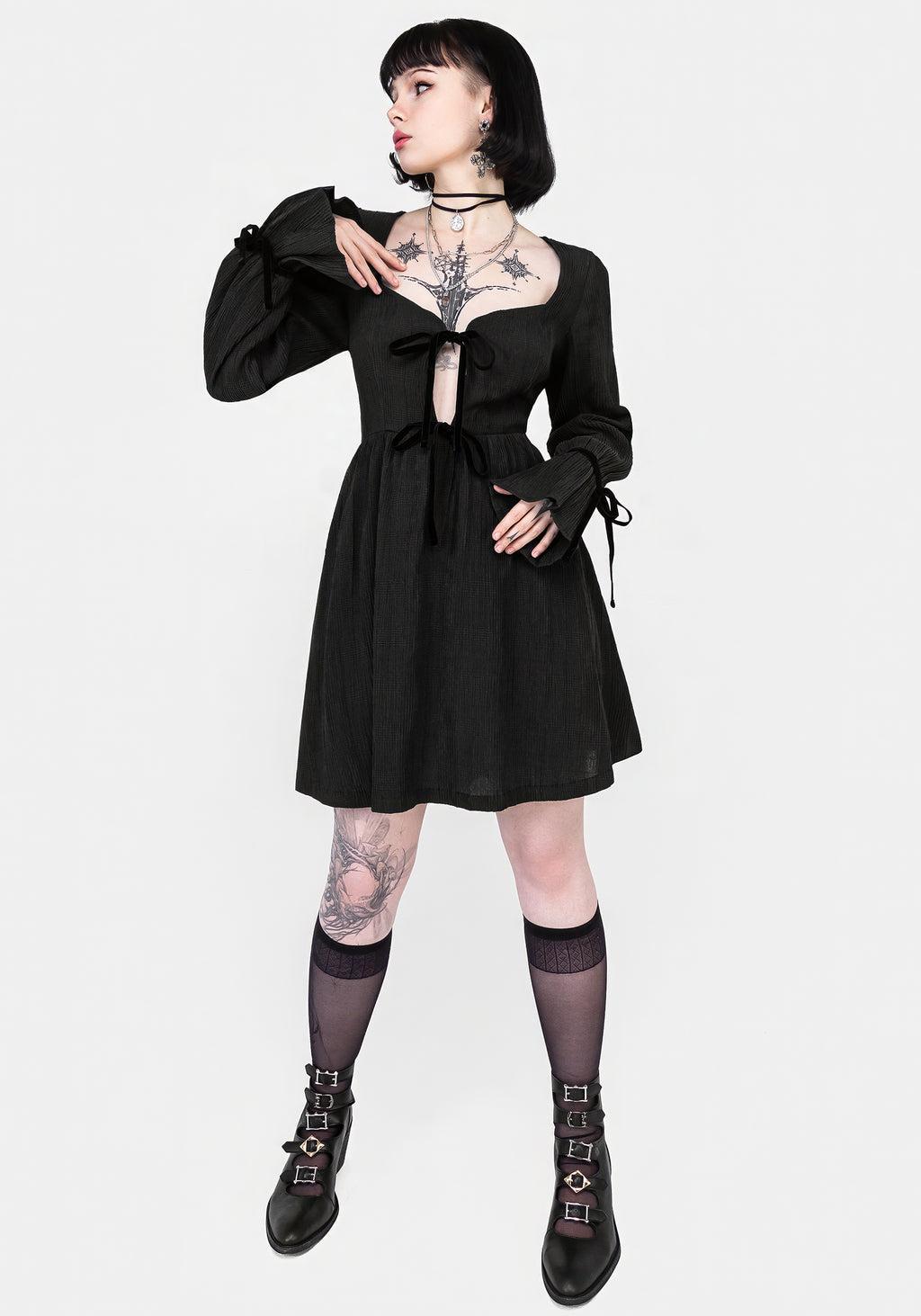 Amity Crinkle Velour Bow Mini Dress Product Image