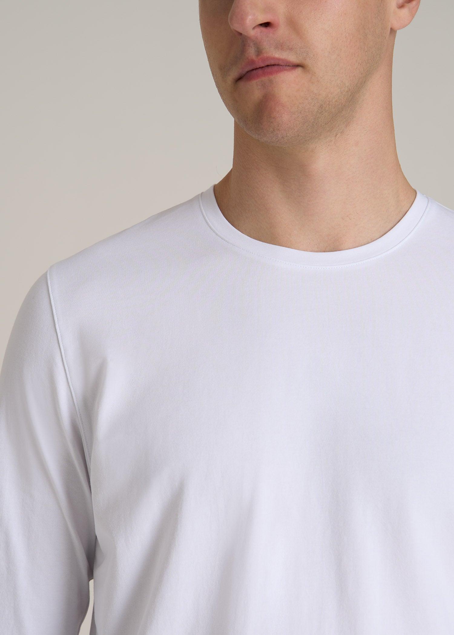 The Essential MODERN-FIT Crewneck Long Sleeve Tall Men's Tee in White Product Image