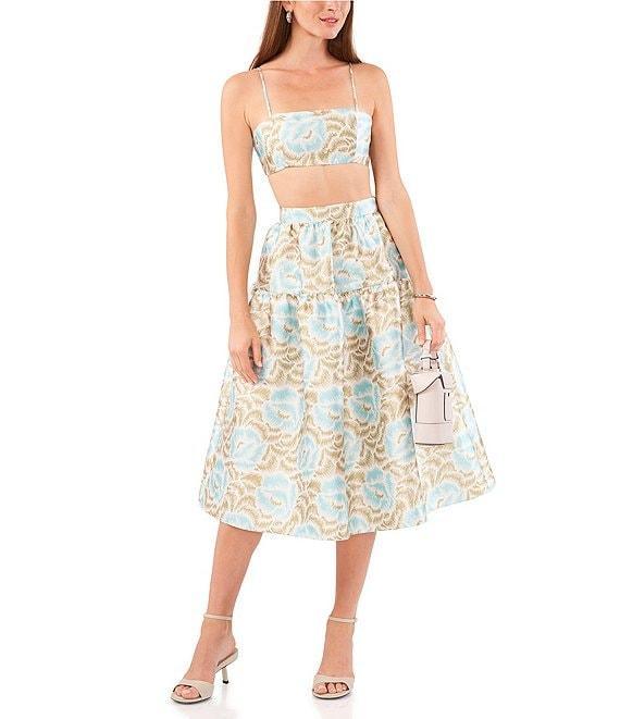 1. STATE Sketched Floral Print Round Twill Square Neck Sleeveless Spaghetti Strap Coordinating Cropped Top Product Image