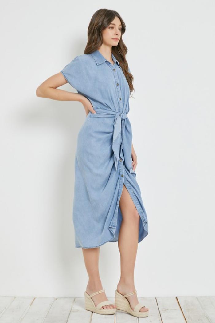 Tie Waist Denim Dress Product Image