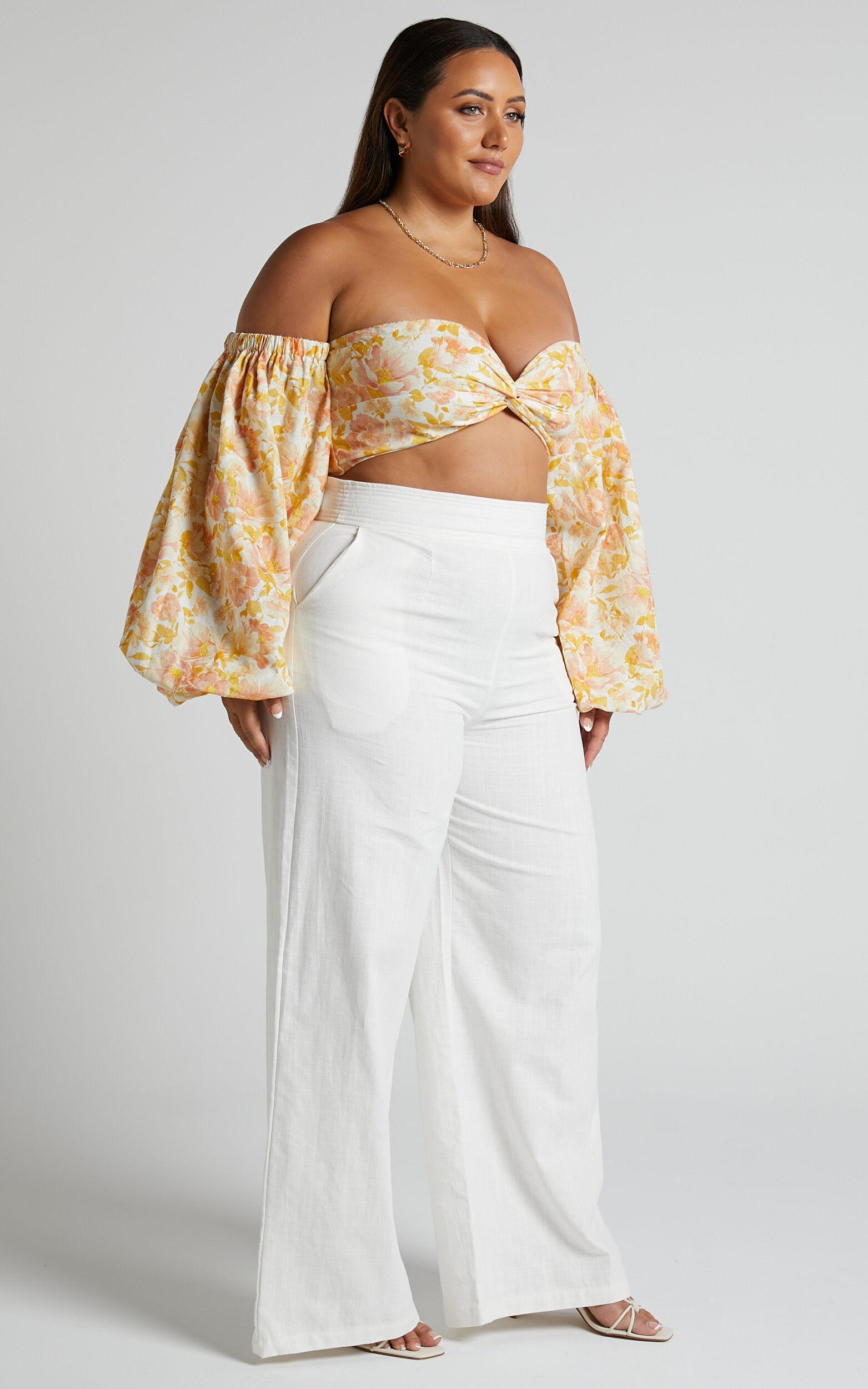 Amalie The Label - Charo Linen Look High Waisted Wide Leg Pants in Warm White Product Image