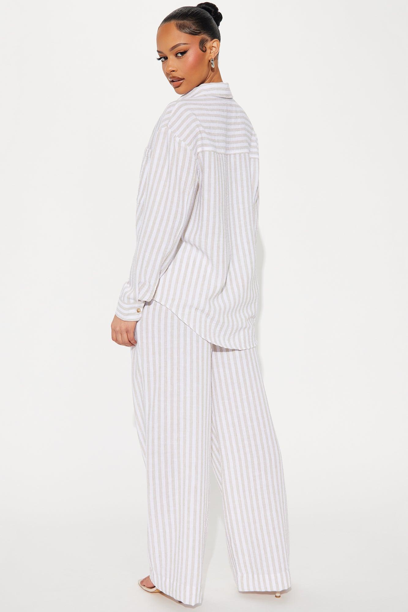 Amina Striped Linen Pant Set - Taupe Product Image