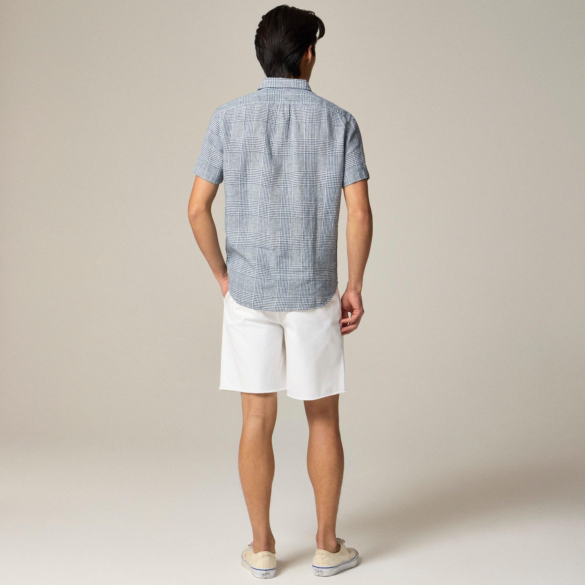 Short-sleeve linen point-collar shirt in print Product Image