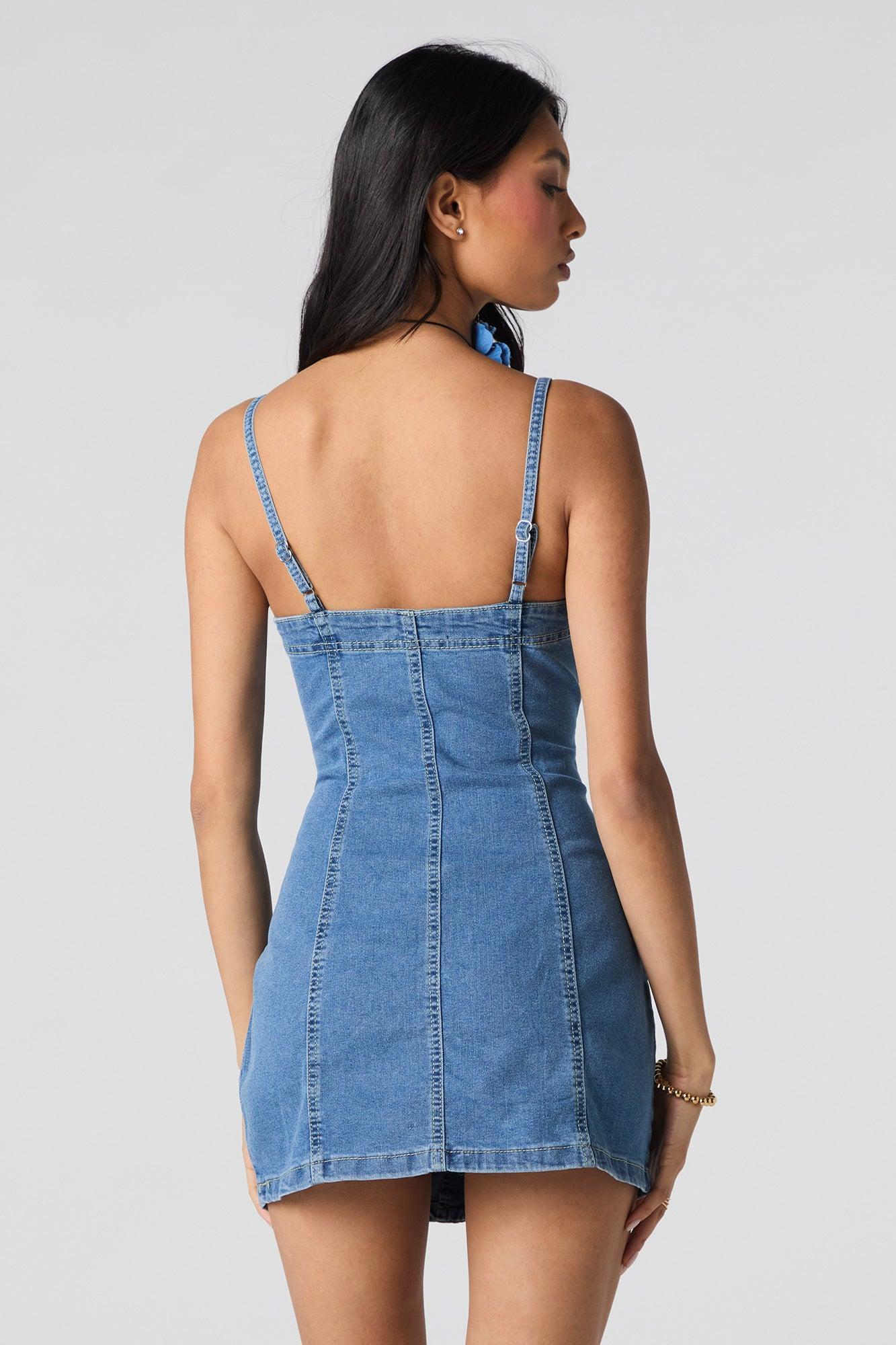 Denim Button Front Mini Dress Female Product Image