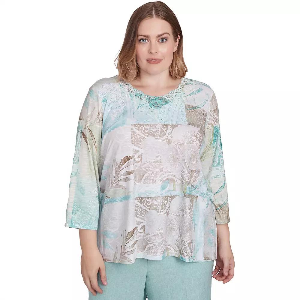 Plus Size Alfred Dunner Patchwork Leaves Textured Top, Women's, Size: 2XL, Neutral Team Product Image