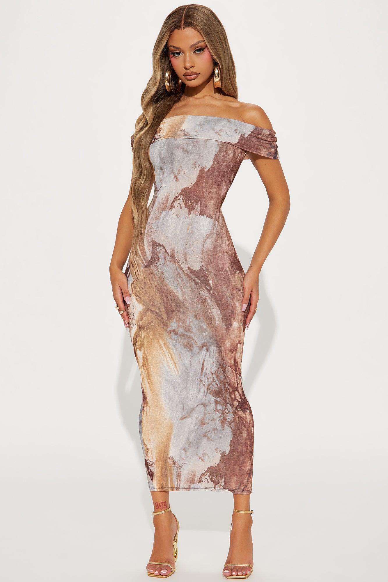Amelia Slinky Midi Dress - Brown/combo Product Image