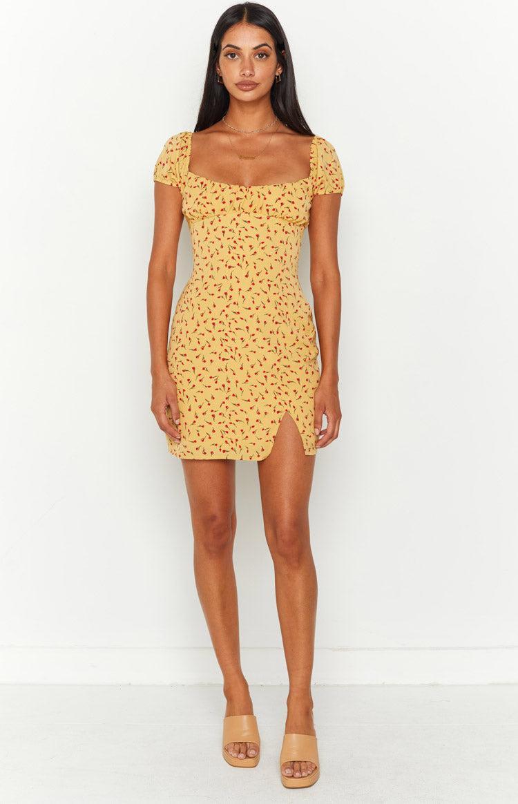 Love & Lust Yellow Floral Cap Sleeve Mini Dress Product Image