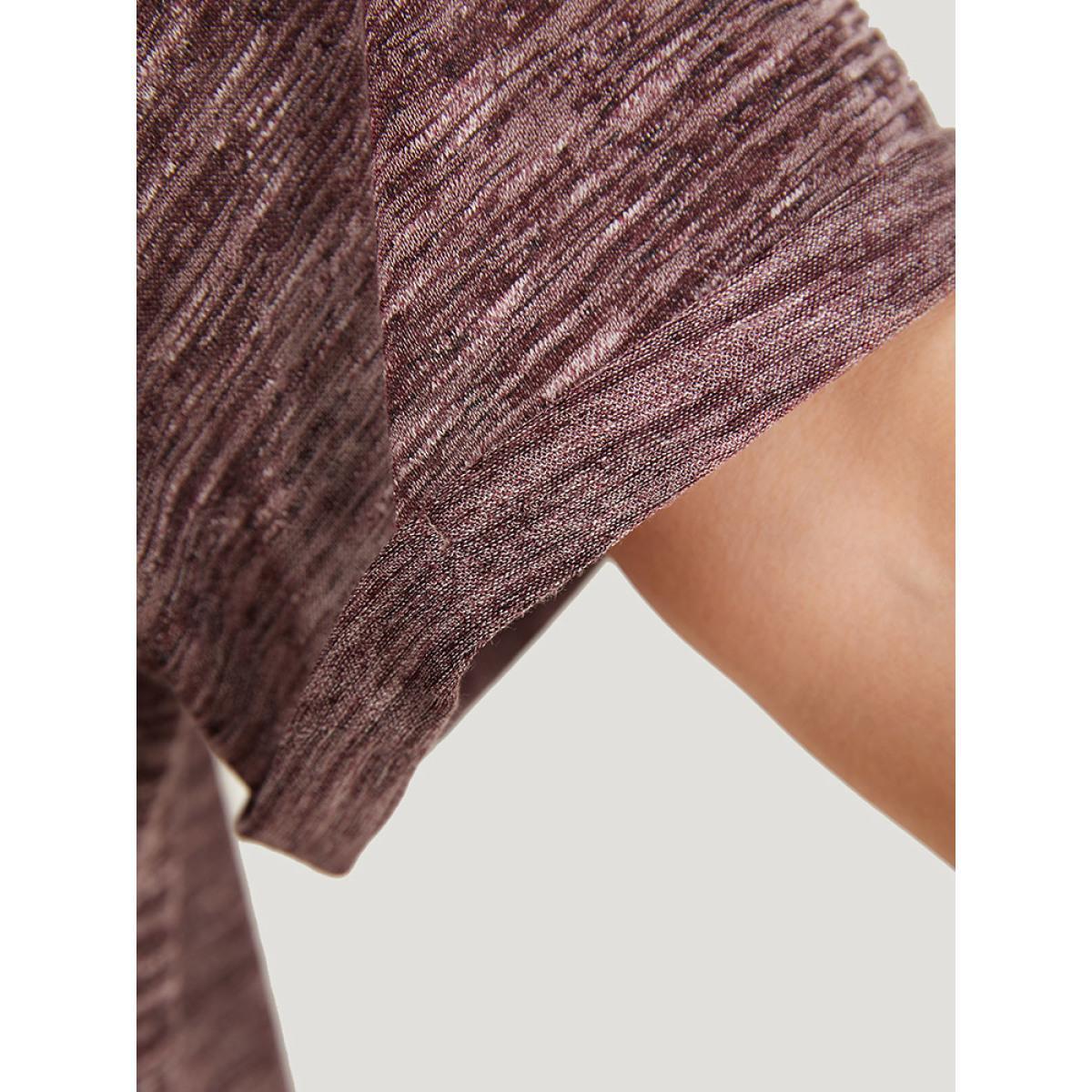Plus Size Plain Keyhole Split Hem Heather T-shirt Burgundy Women Casual Heather Plain Keyhole Cut-Out Dailywear T-shirts BloomChic 26/4X Product Image