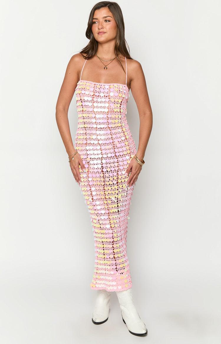 Glance Pink Sequin Strapless Maxi Dress Product Image
