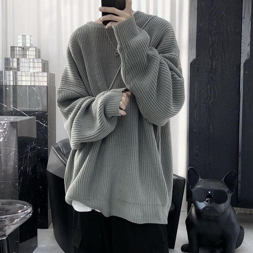 Plain Round-Neck Knit Top Product Image