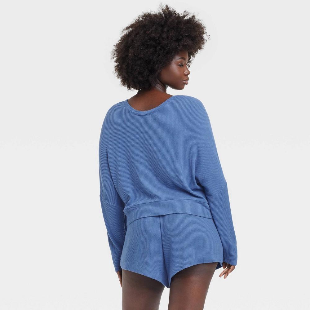 Women's Cozy Ribbed Pullover - Auden™ Blue XL: Relaxed Fit, V Neck, Dolman Long Sleeve, Midweight Rayon-Spandex Blend Product Image