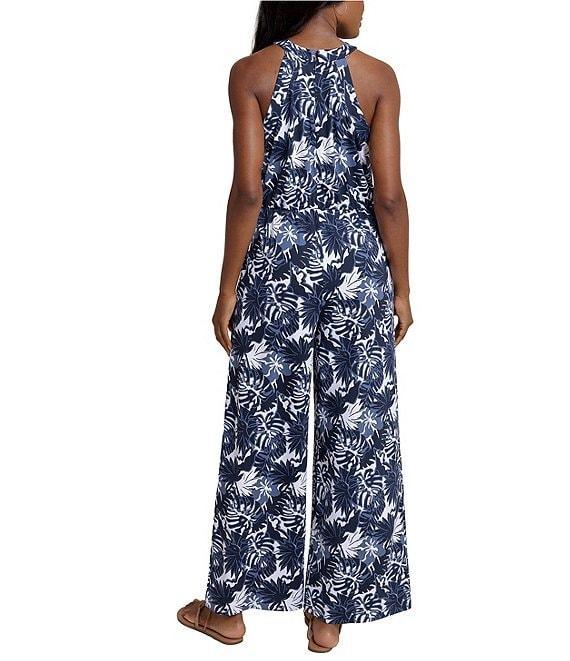Southern Tide Karrigan Tropical Grand Palms Printed Halter Neck Sleeveless Performance Jumpsuit Product Image