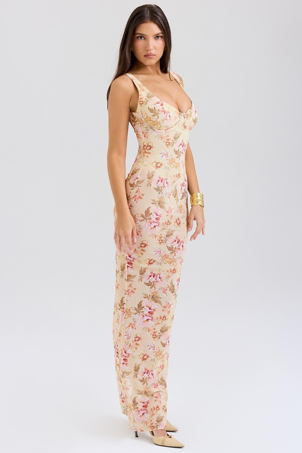 Cassidy  honeyflower print fluted hem maxi skirt Product Image