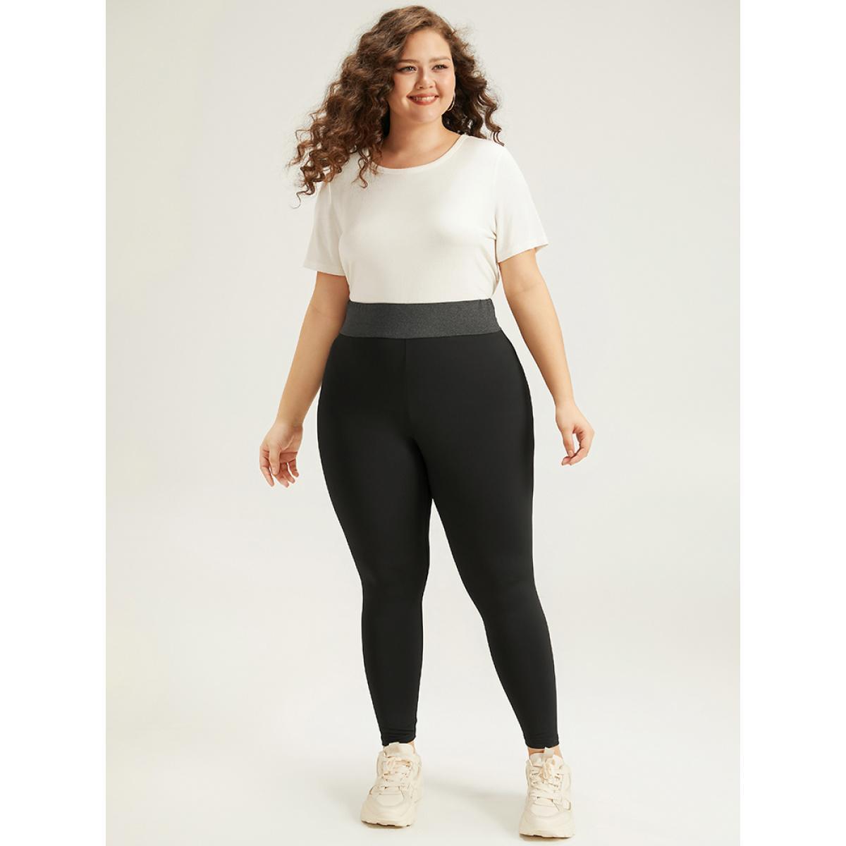 Plus Size Two Tone Elastic Waist Patchwork Leggings Women Black Casual High stretch Skinny High Rise Dailywear Leggings BloomChic 14-16/1X Product Image