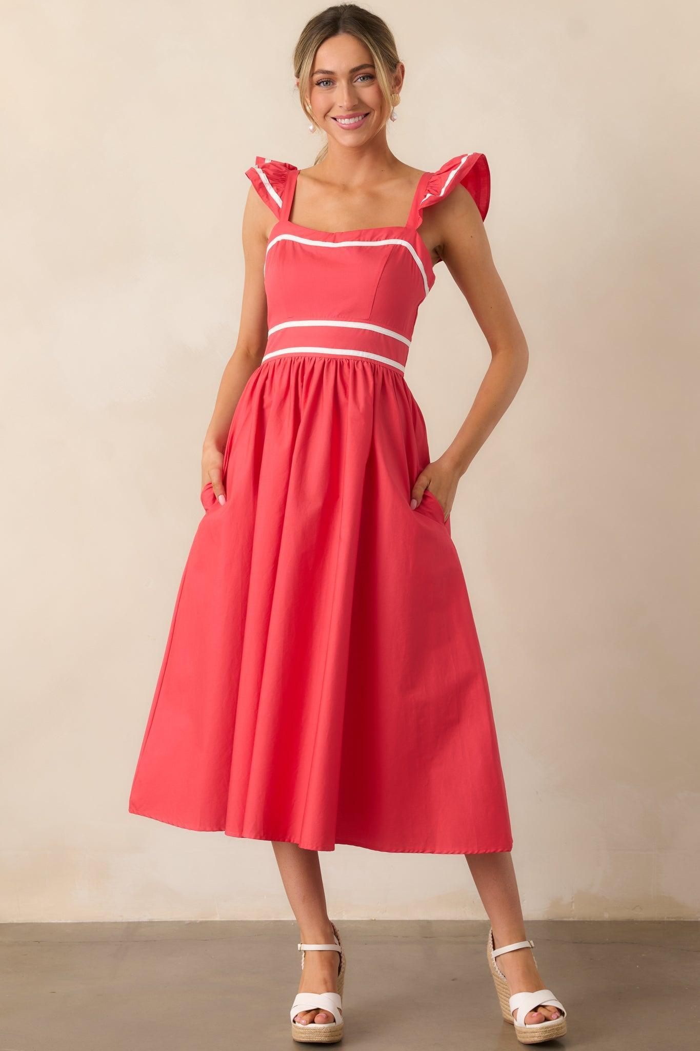 Exploring New Cities Tomato Red Cotton Midi Dress Product Image