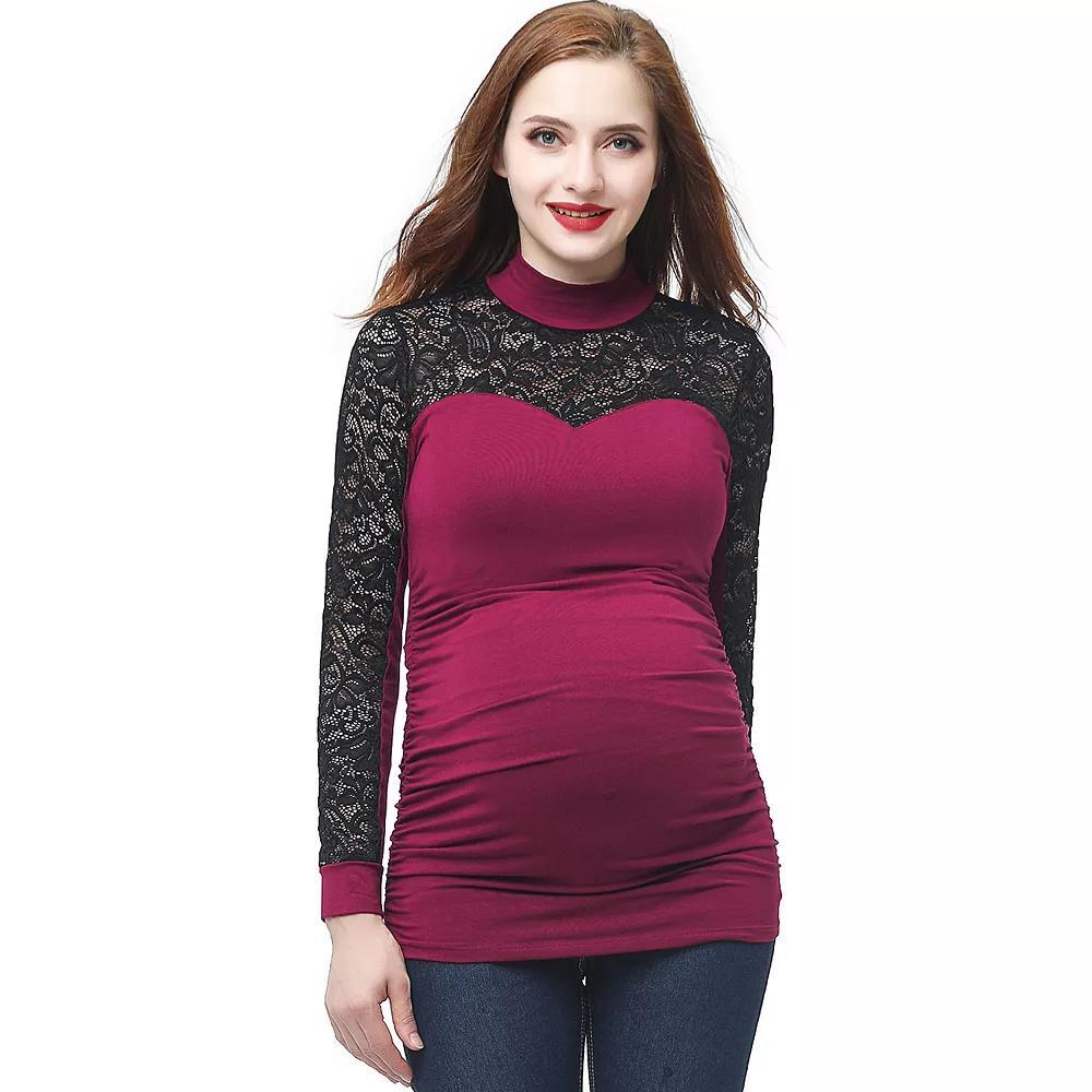 Maternity Pokkori Mockneck Lace Panel Top, Womens Product Image