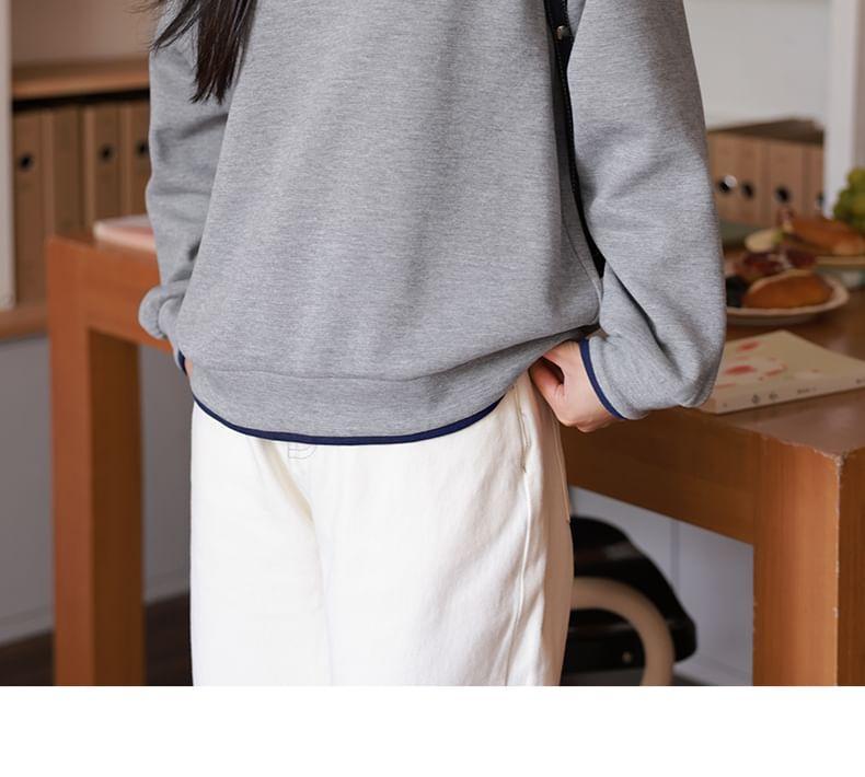 V-Neck Mock Two-Piece Contrast Trim Sweatshirt Product Image