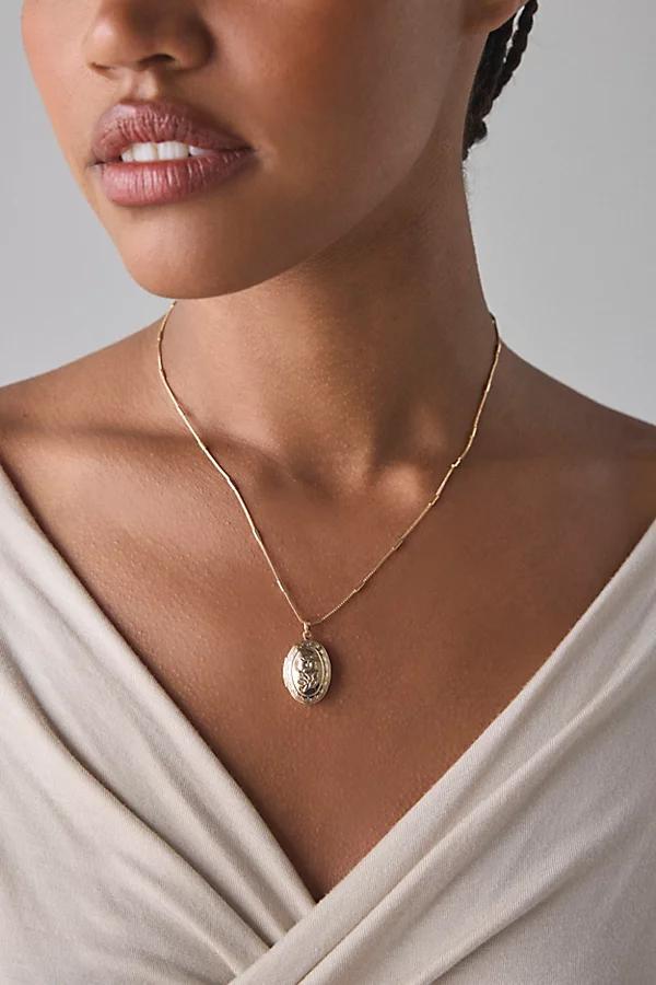 Daisy Etched Oval Locket Necklace Womens at Urban Outfitters Product Image