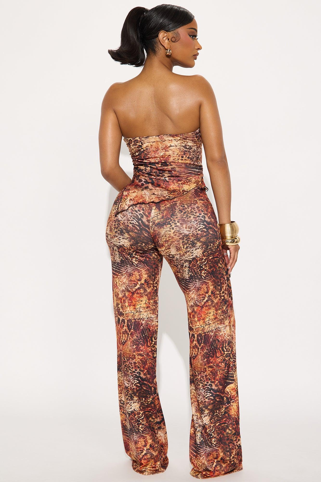 Yailin Strapless Wide Leg Jumpsuit - Brown Combo Product Image