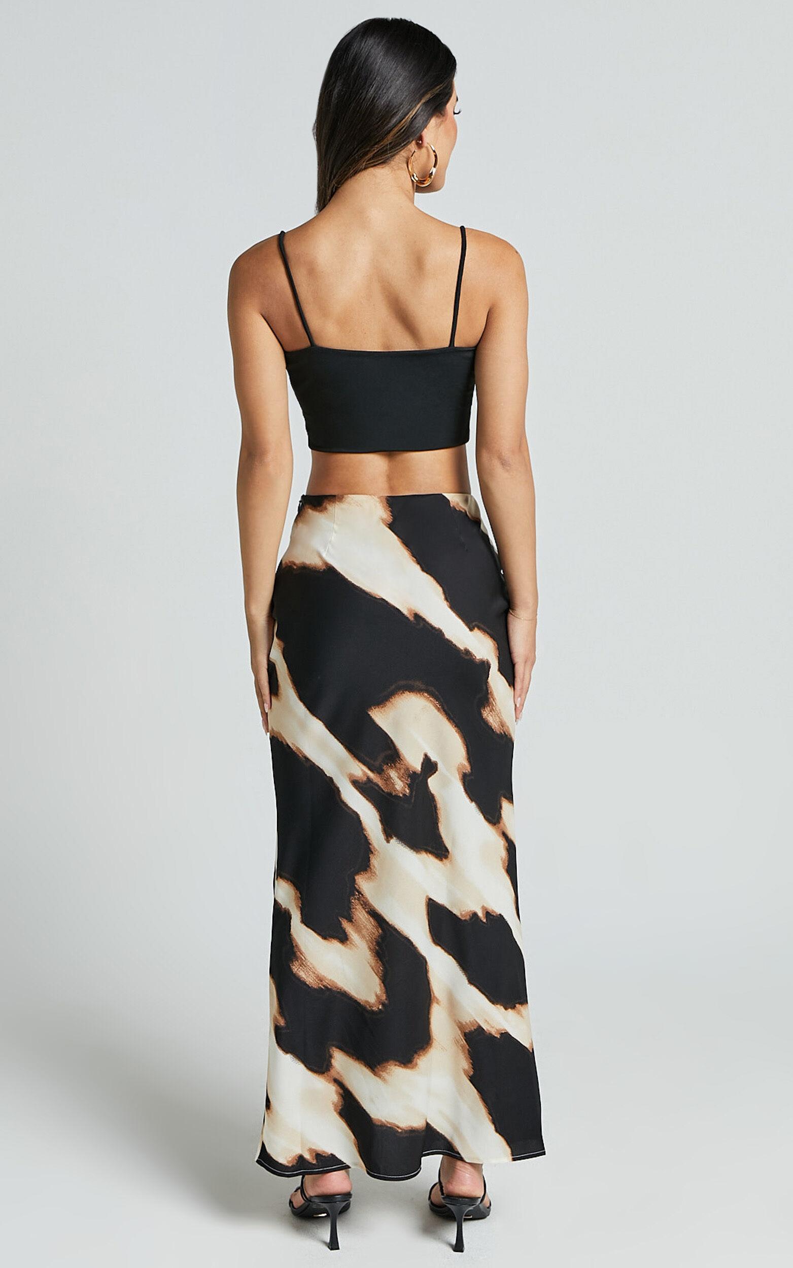 Tabitha Maxi Skirt - High Waist Slip Skirt in Brown Product Image