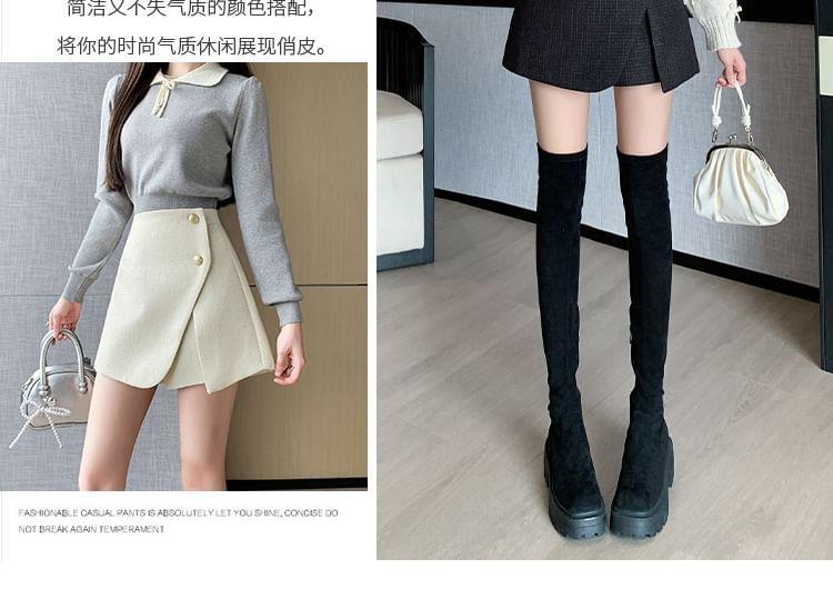 High Waist Asymmetrical Button Front Slit Skort Product Image