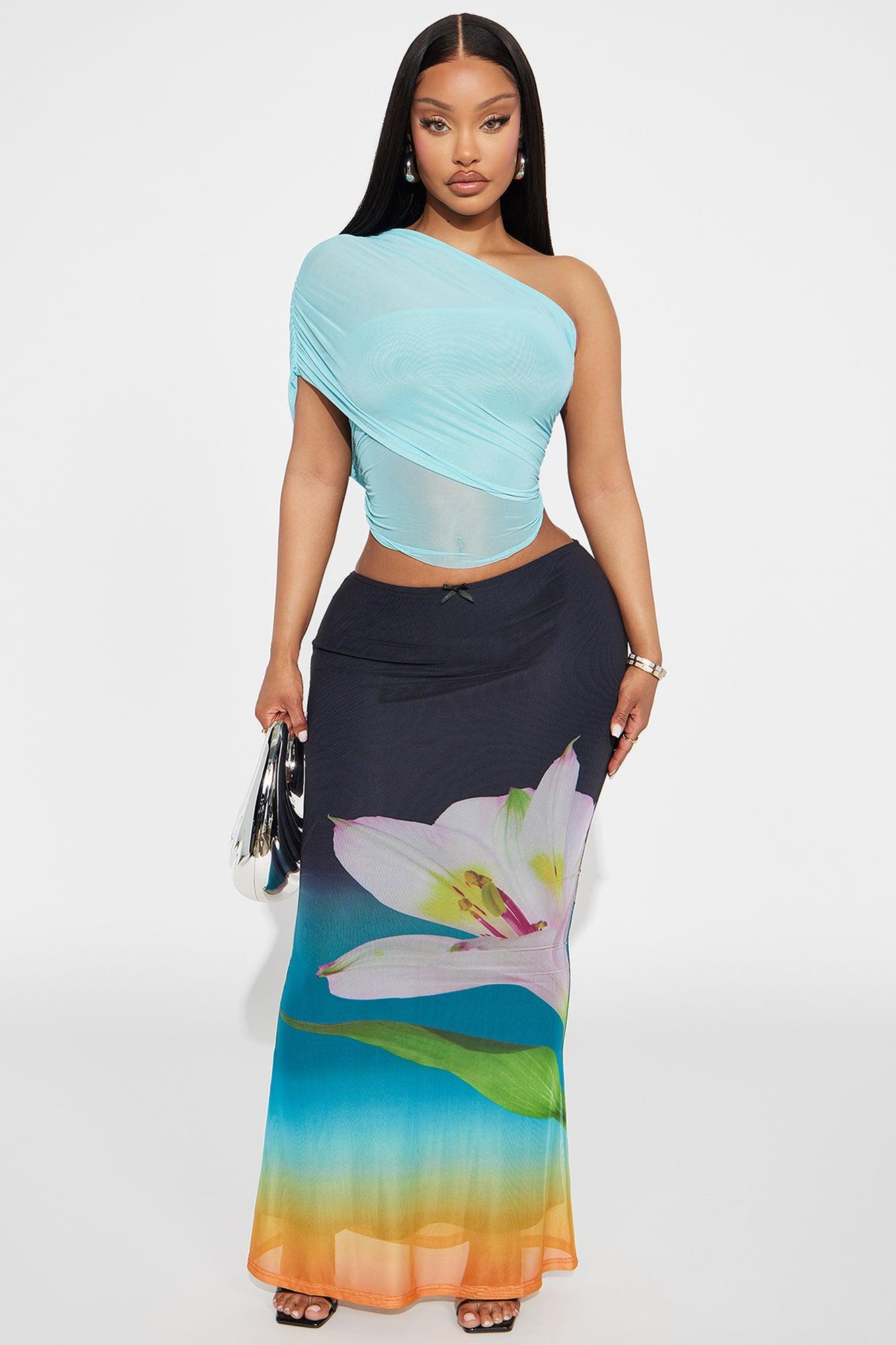 Year Round Mesh One Shoulder Top - Blue Product Image