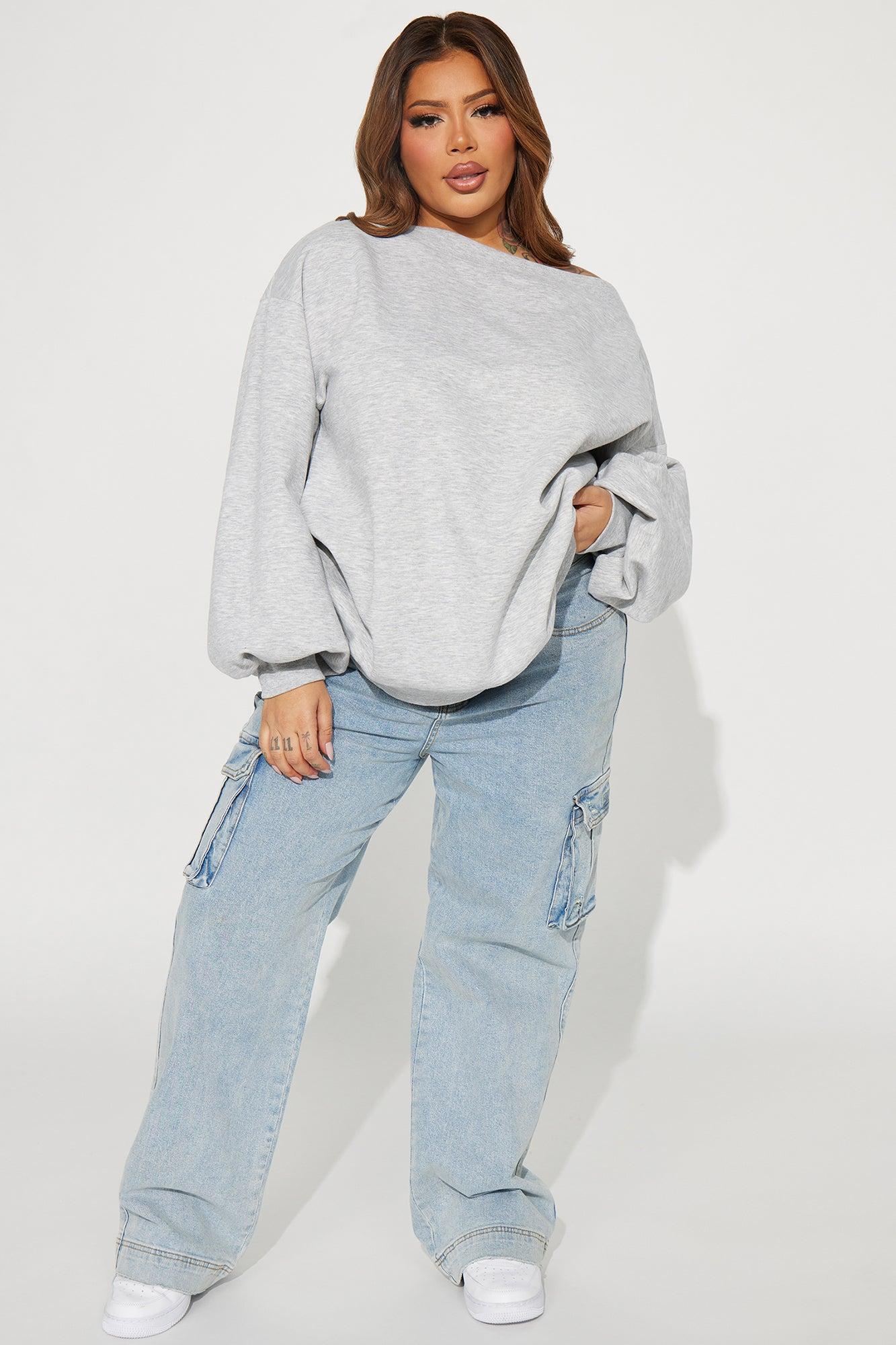 Vera Off Shoulder Oversized Sweatshirt - Heather Grey Product Image
