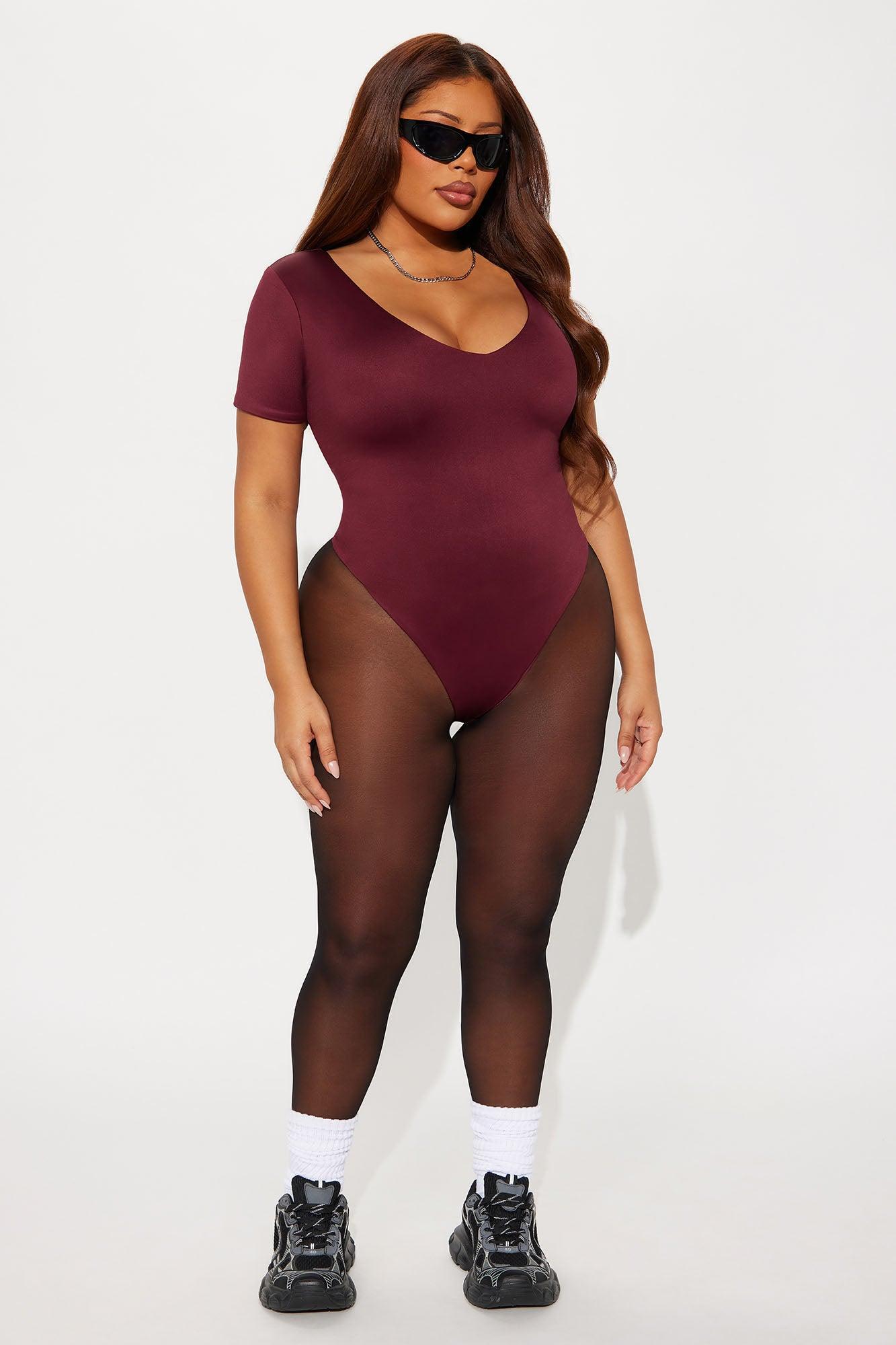 Contour Double Lined Short Sleeve High Cut Bodysuit - Wine Product Image