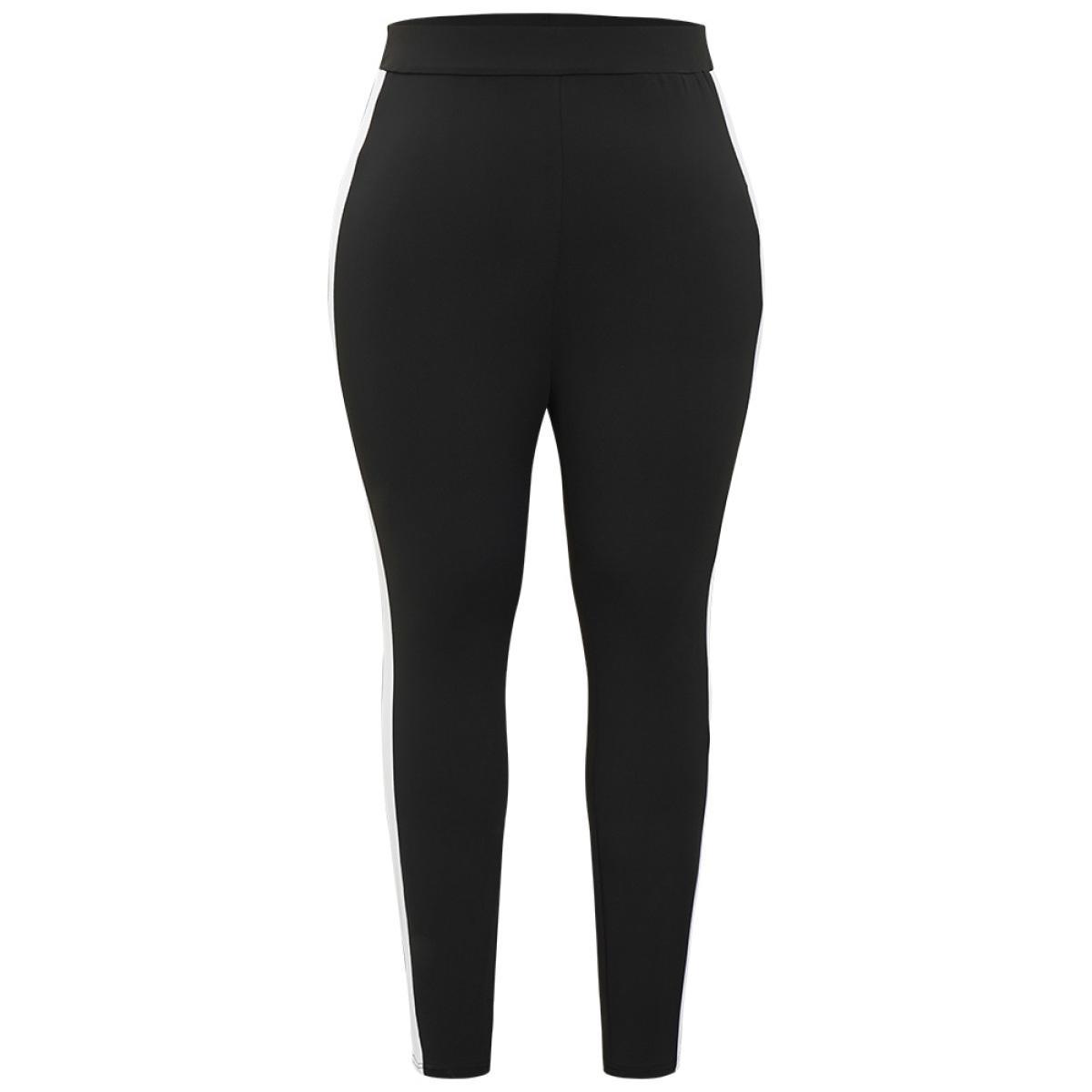 Plus Size Contrast Skinny Elastic Waist High Rise Leggings Women Multicolor Casual High stretch Skinny High Rise Dailywear Leggings BloomChic 12/L Product Image