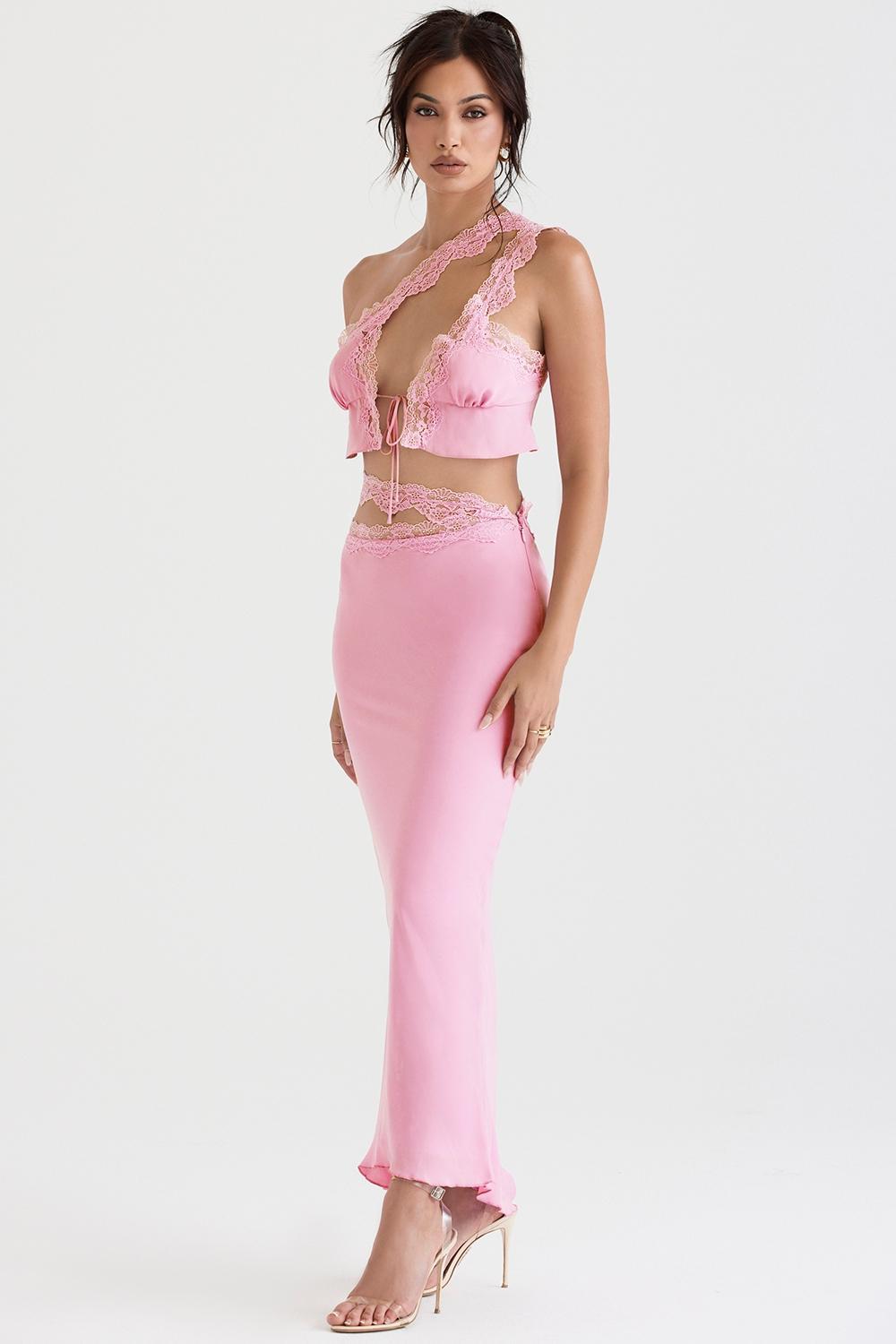Mathilda Pink Lace Trim Maxi Skirt Product Image