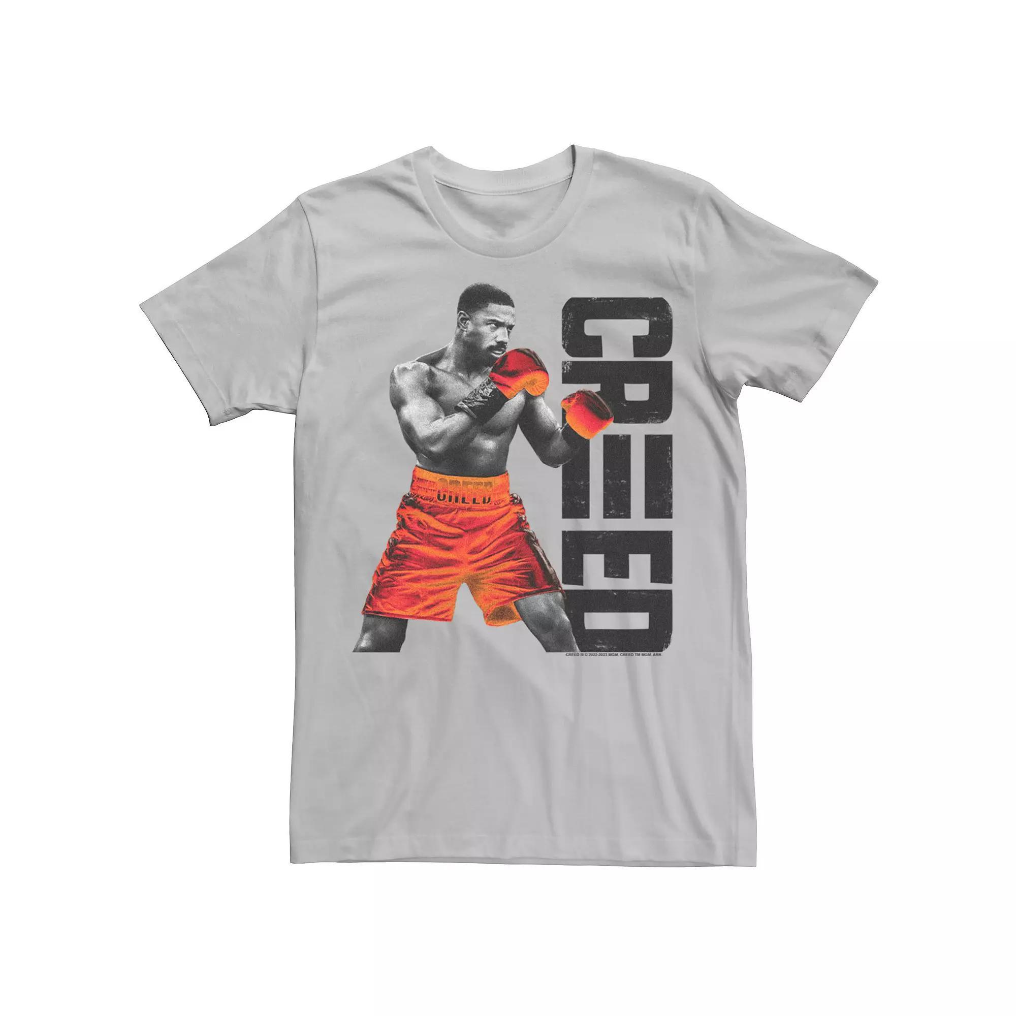 Men's Creed III Fighter Stance Bright Shorts And Gloves Graphic Tee, Size: XS, Silver Product Image