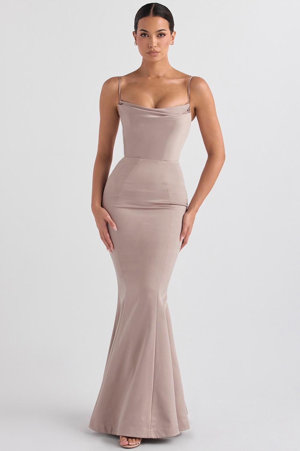 Violette Mushroom Satin Fishtail Gown Product Image