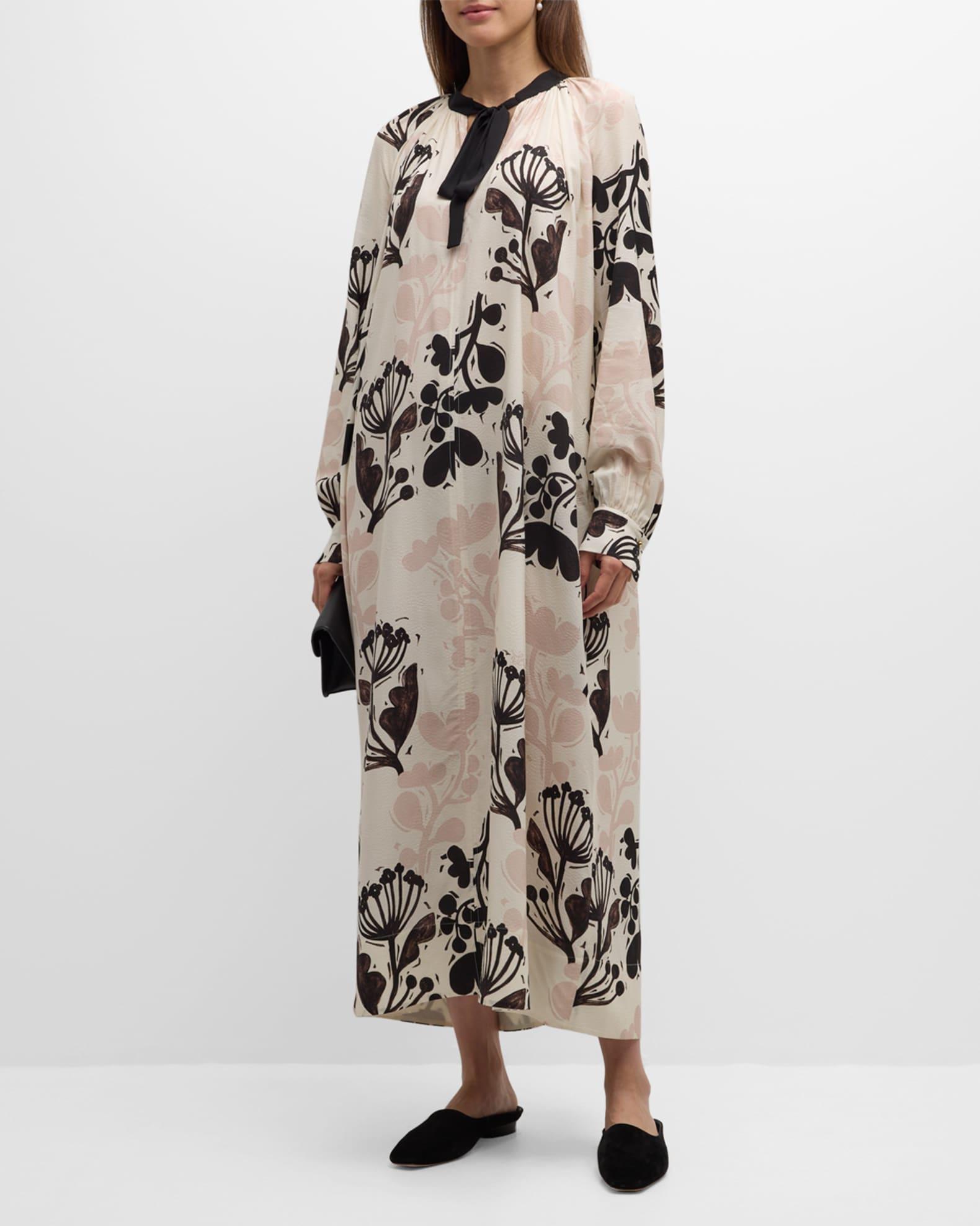 Naive Flower-Print Jacquard Neck-Tie Maxi Dress Product Image
