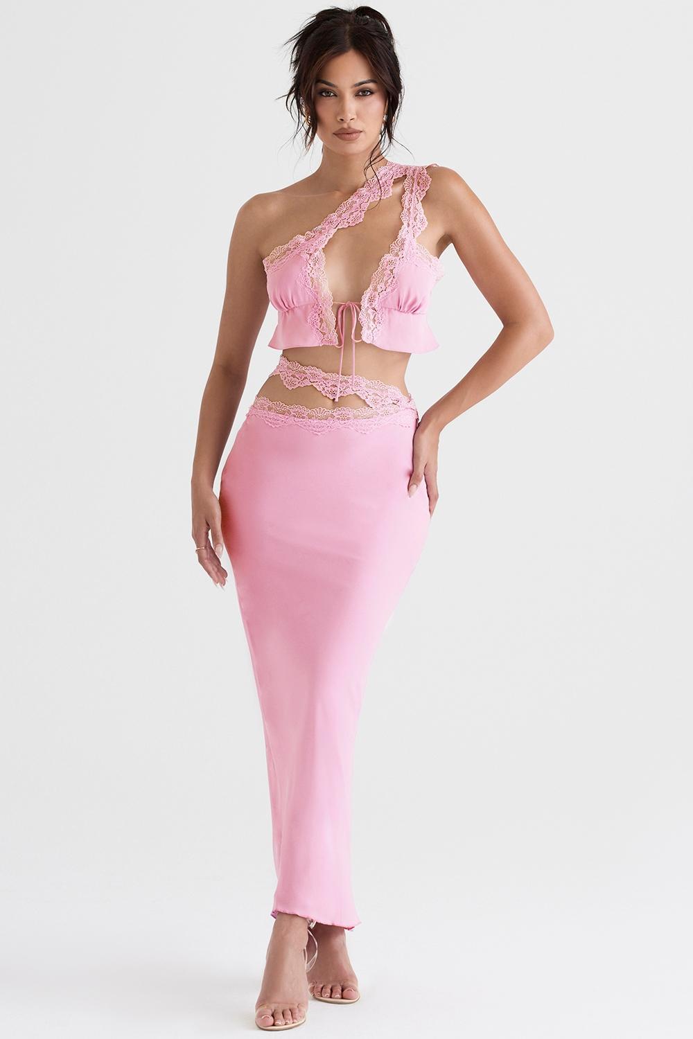 Mathilda Pink Lace Trim Maxi Skirt Product Image