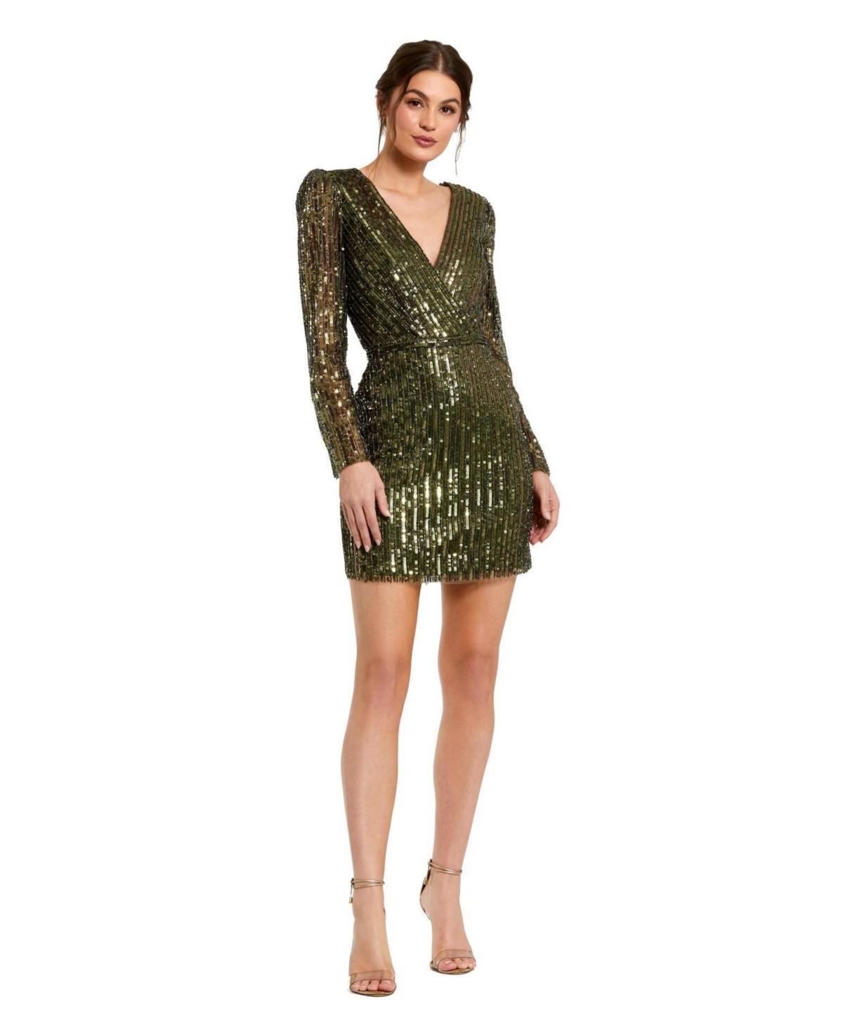 Womens Sequin V-Neck Cocktail Dress Product Image