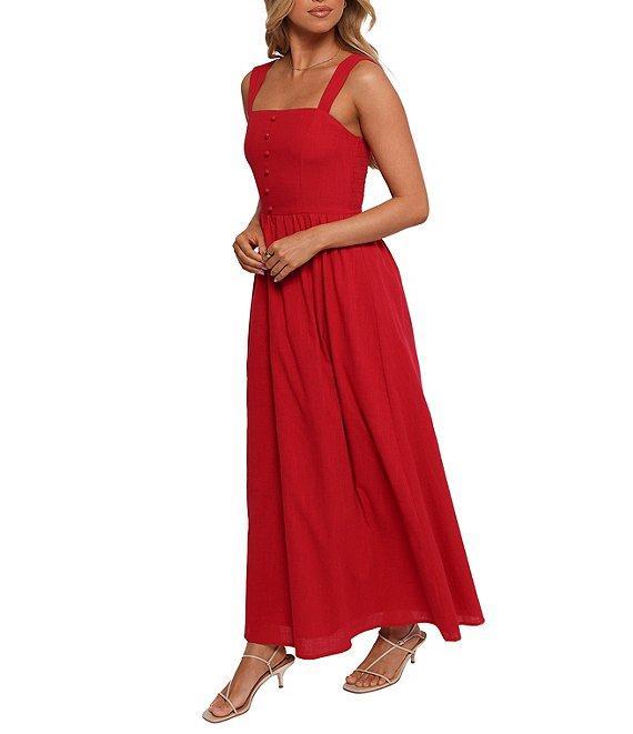 Petal & Pup Caty Square Neck Sleeveless Wide Strap Button Detail A-Line Maxi Dress Product Image