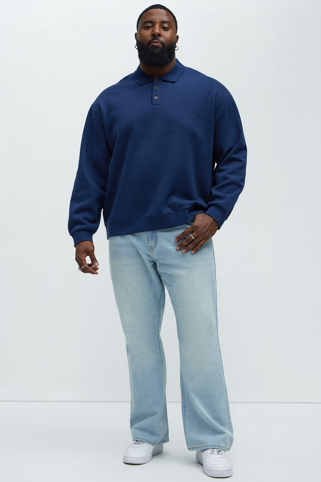 Tyson Fleece Long Sleeve Polo - Navy Product Image