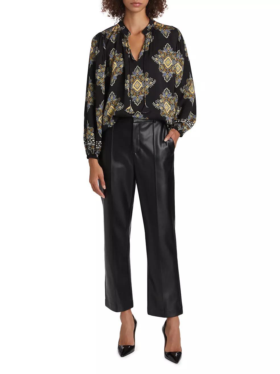 Tani Printed Silk-Blend Long-Sleeve Blouse Product Image