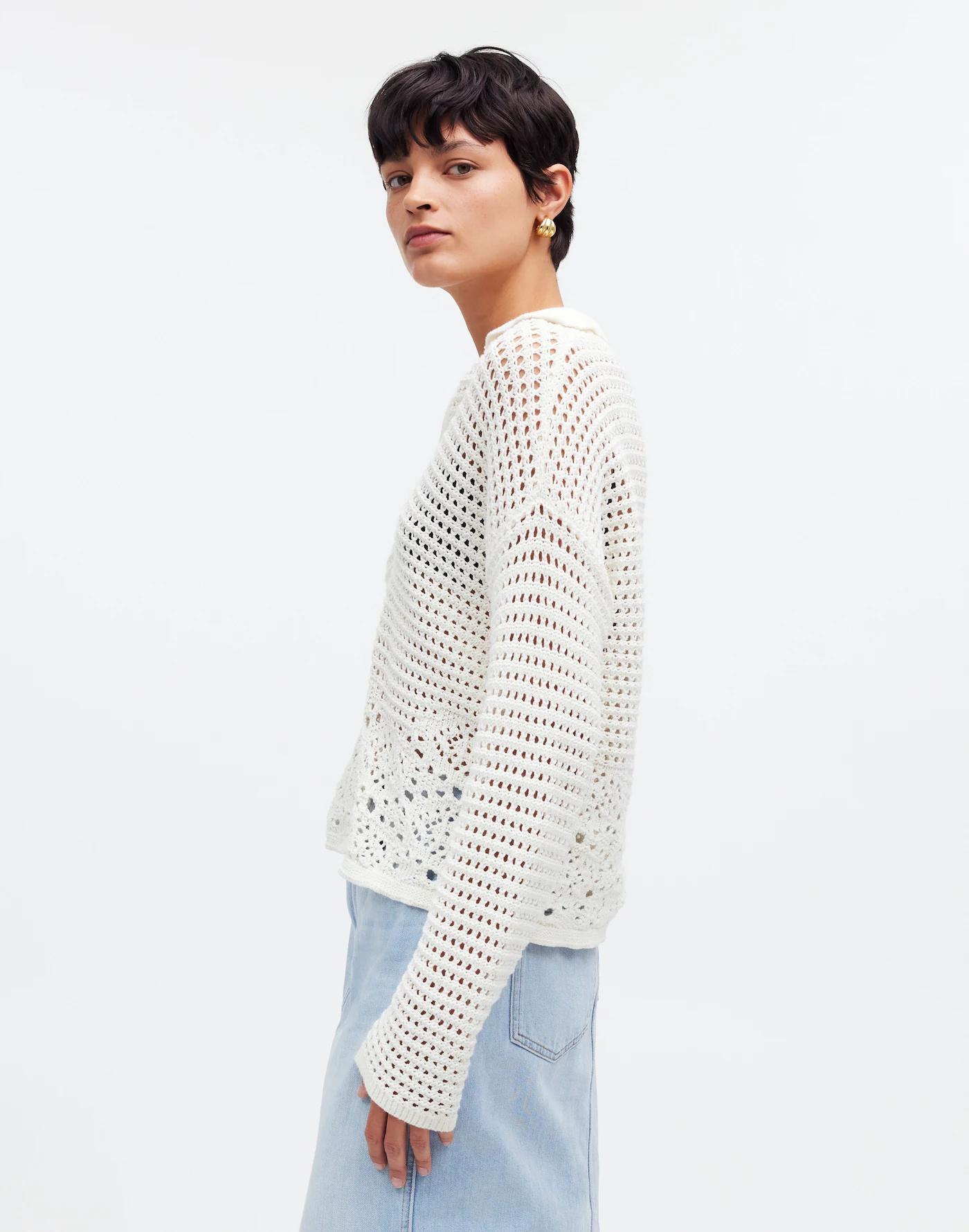 Crochet Polo Sweater Product Image