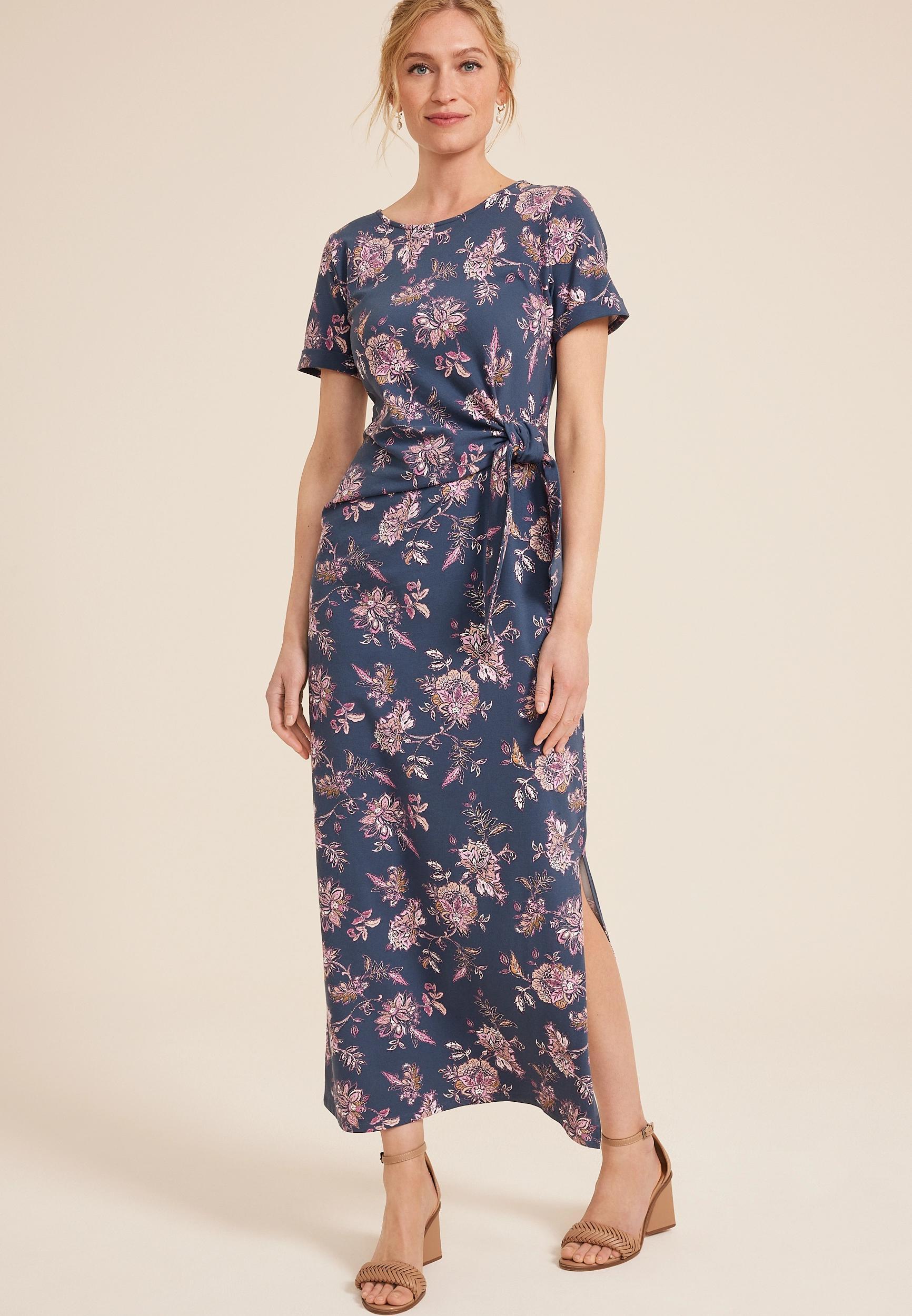 24/7 Floral Tie Waist Midi Dress Product Image