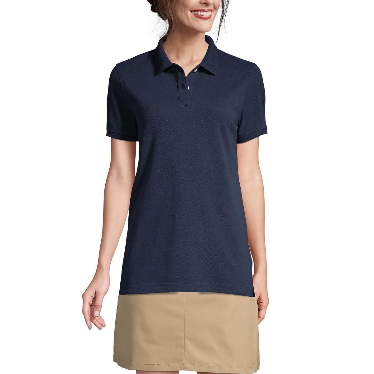 Womens Lands End School Uniform Short Sleeve Mesh Polo Shirt Classic Blue Product Image