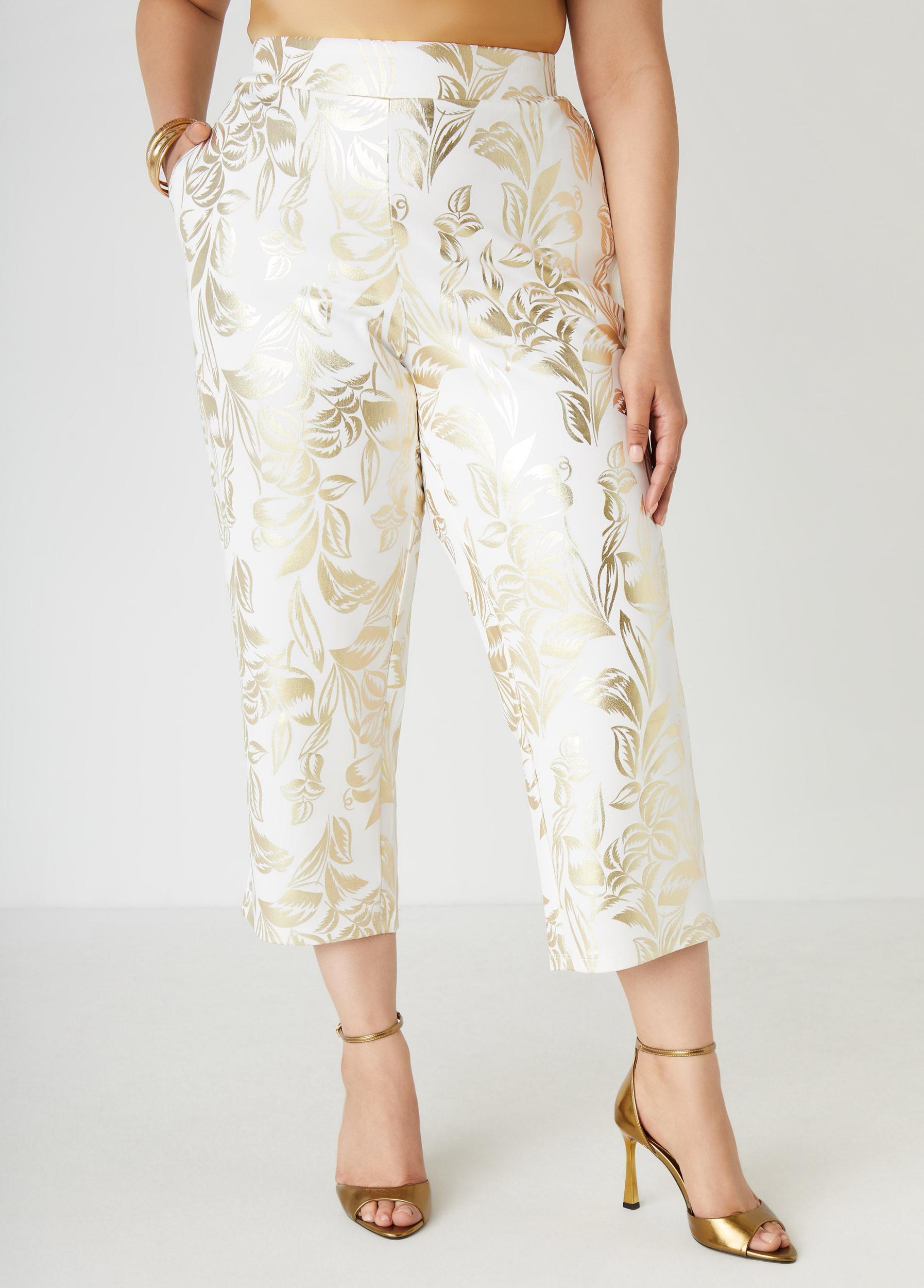 Metallic Tropical Print Capris Product Image